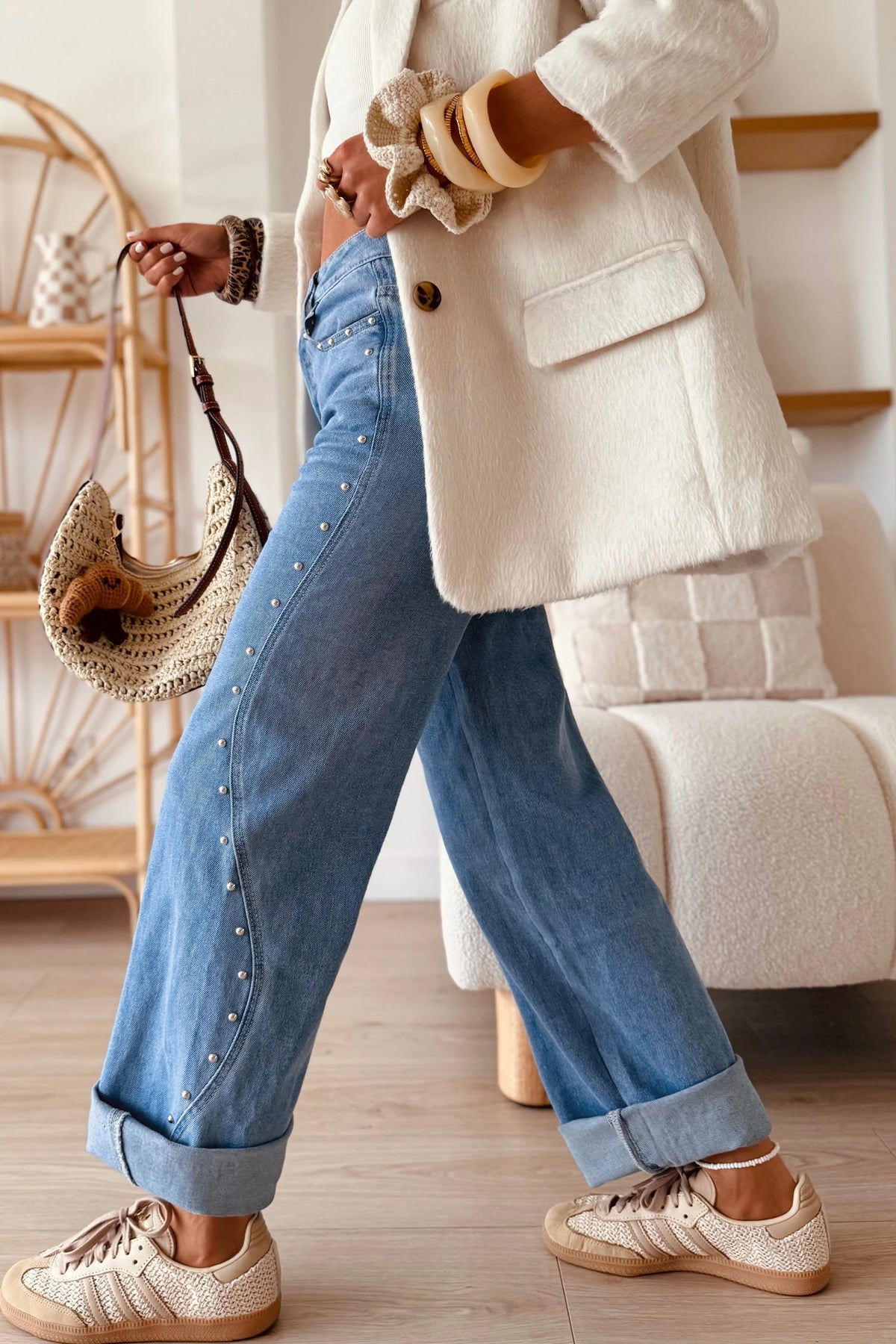 Dusk Blue Rivet Trim Jeans
