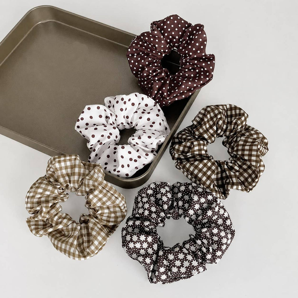 Polka Dot Gingham Checker Floral Scrunchie Set Of 5