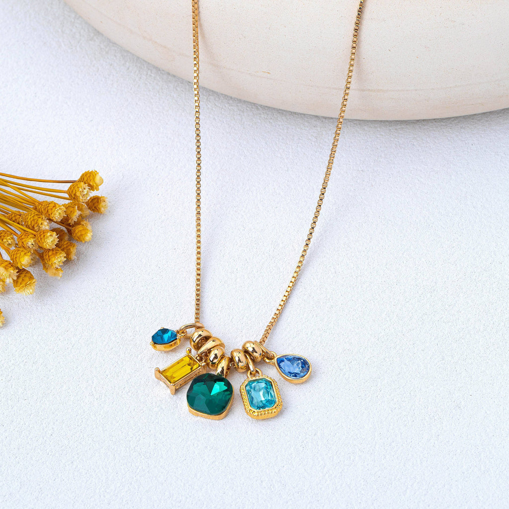 Multicolor Crystal Cluster Charm Pendant Necklace