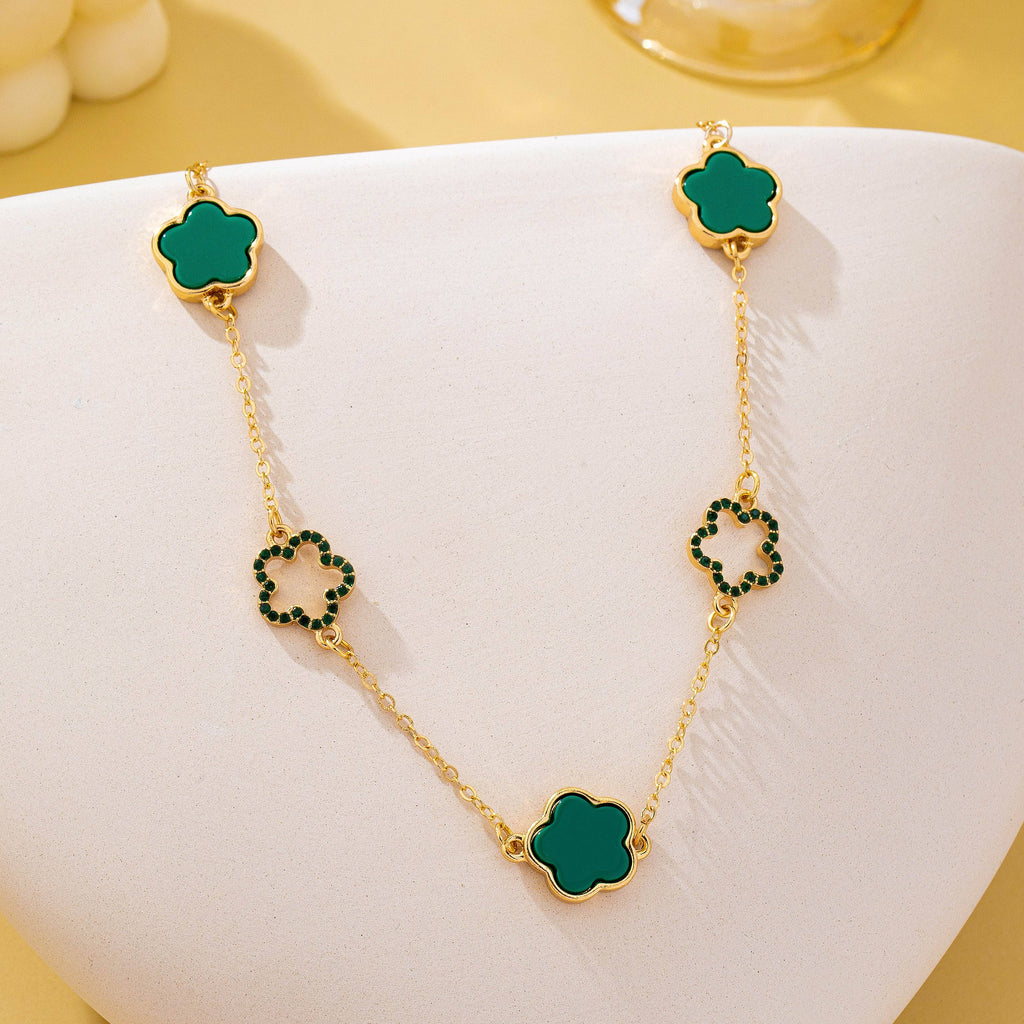 Four Leaf Enamel & Crystal Charm Necklace | 80N93247