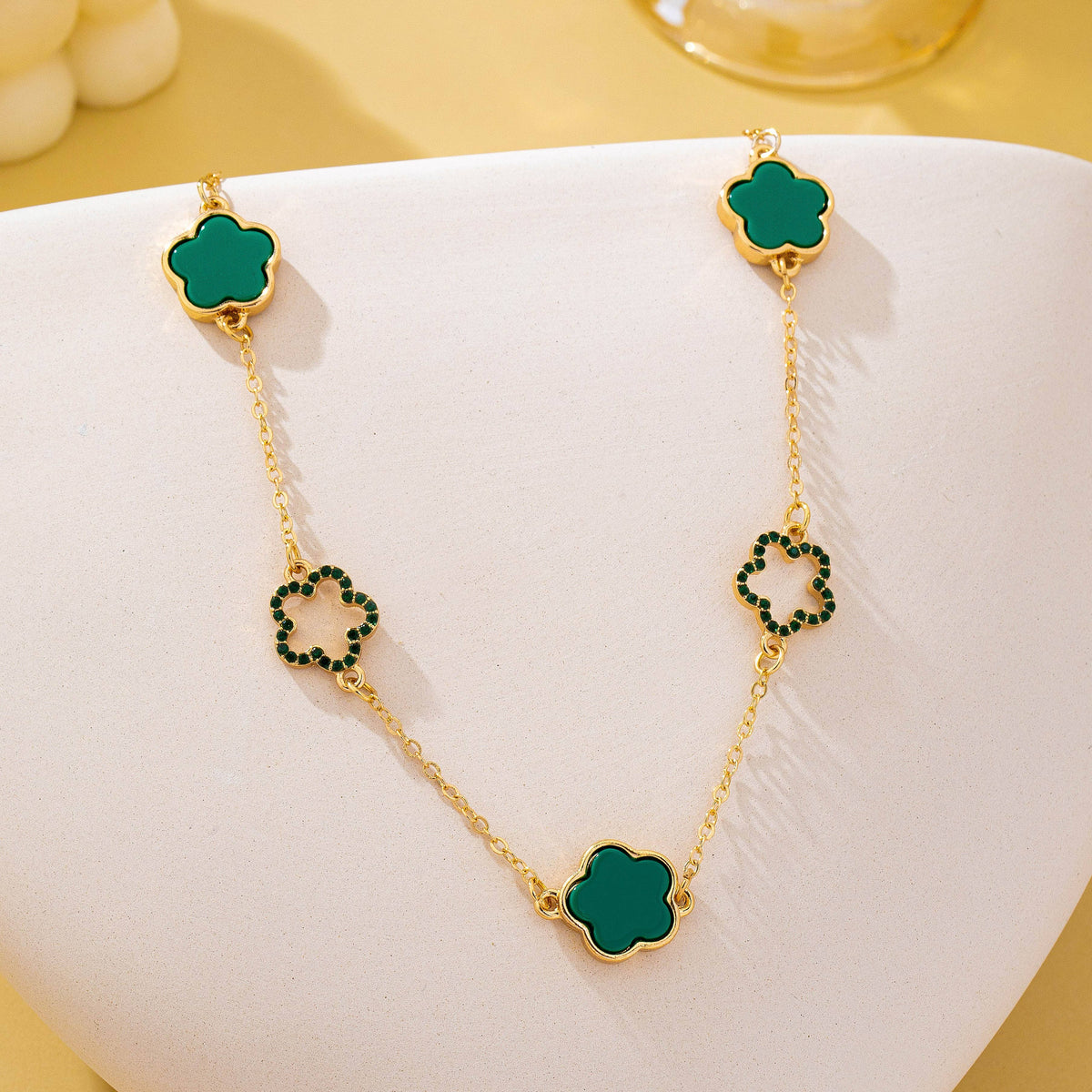Four Leaf Enamel & Crystal Charm Necklace | 80N93247
