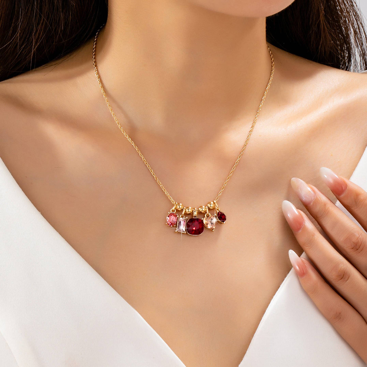 Multicolor Crystal Cluster Charm Pendant Necklace