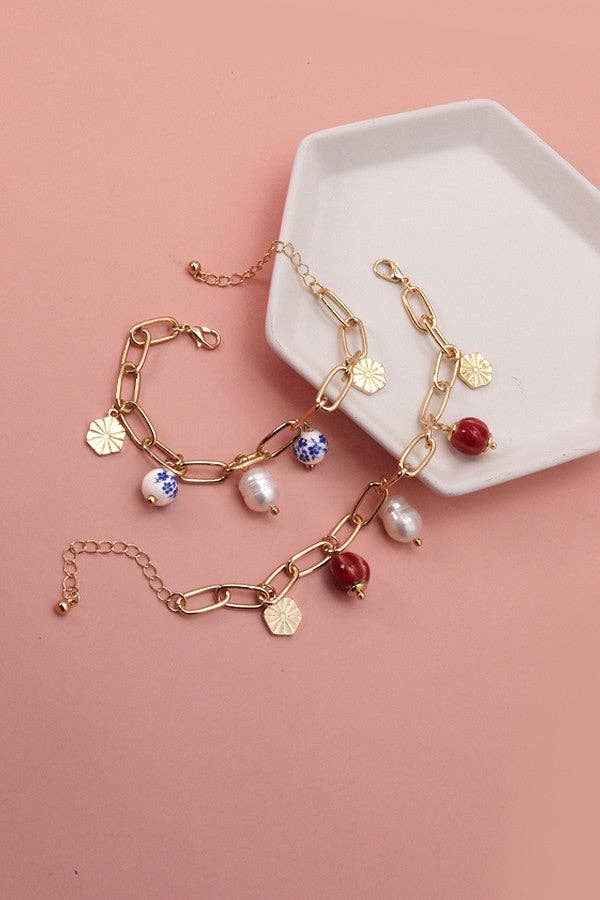 PORCELAIN BEAD LINK CHAIN BRACELET | 51B2070905