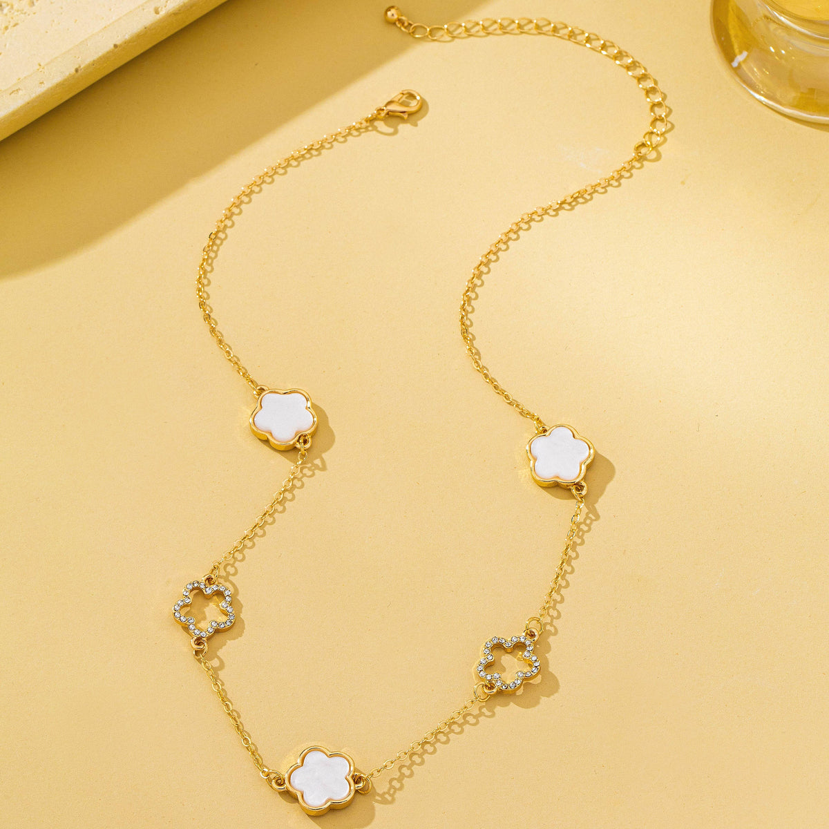 Four Leaf Enamel & Crystal Charm Necklace | 80N93247