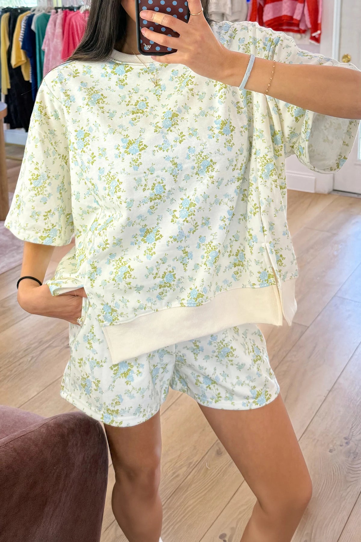 Sky Blue Floral Top & Shorts Set