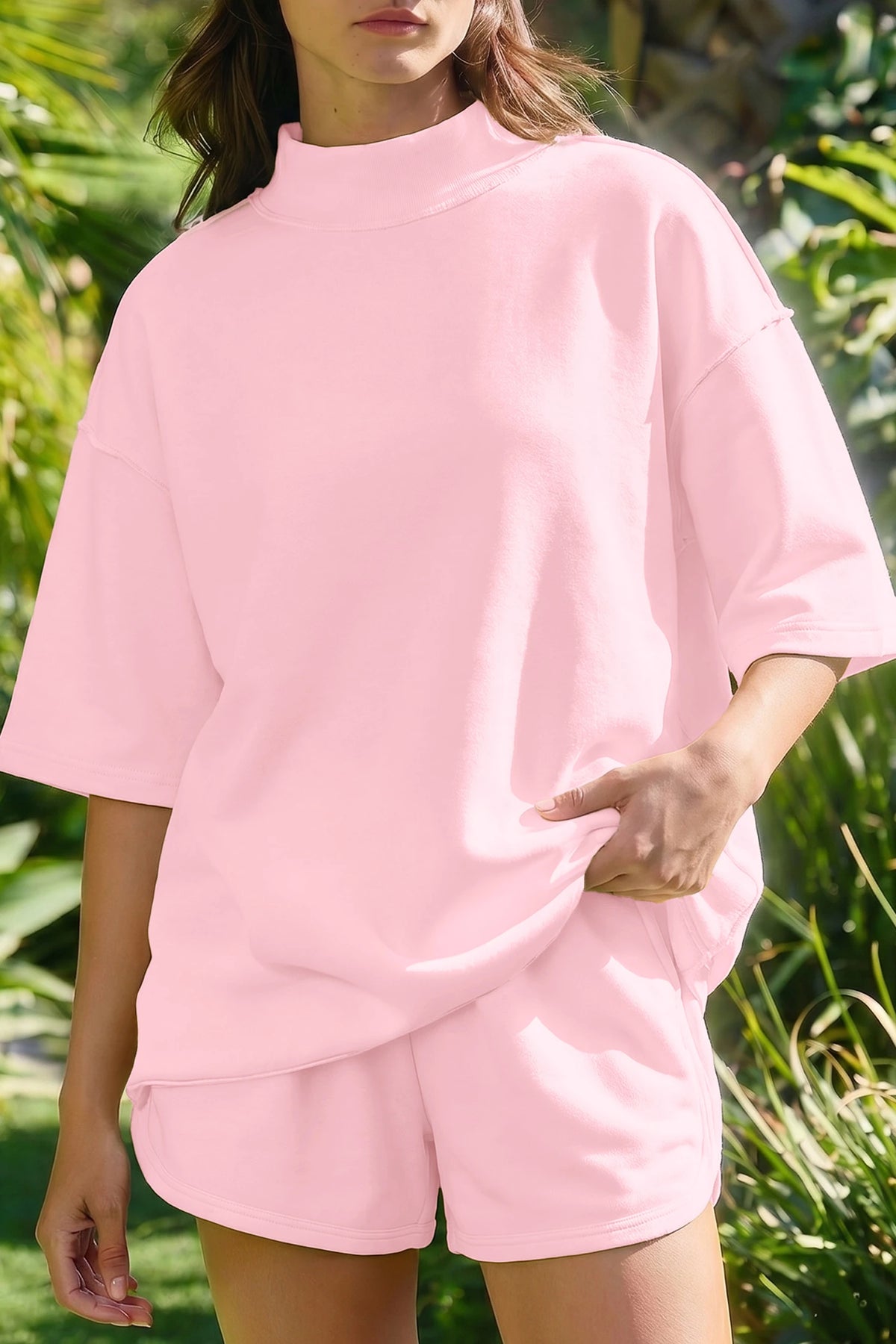 Pretty In Pink Mock Neck Top & Shorts Set