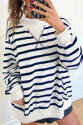 Navy Striped Mock Neck