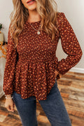 Rusty Smocked Long Sleeve Blouse