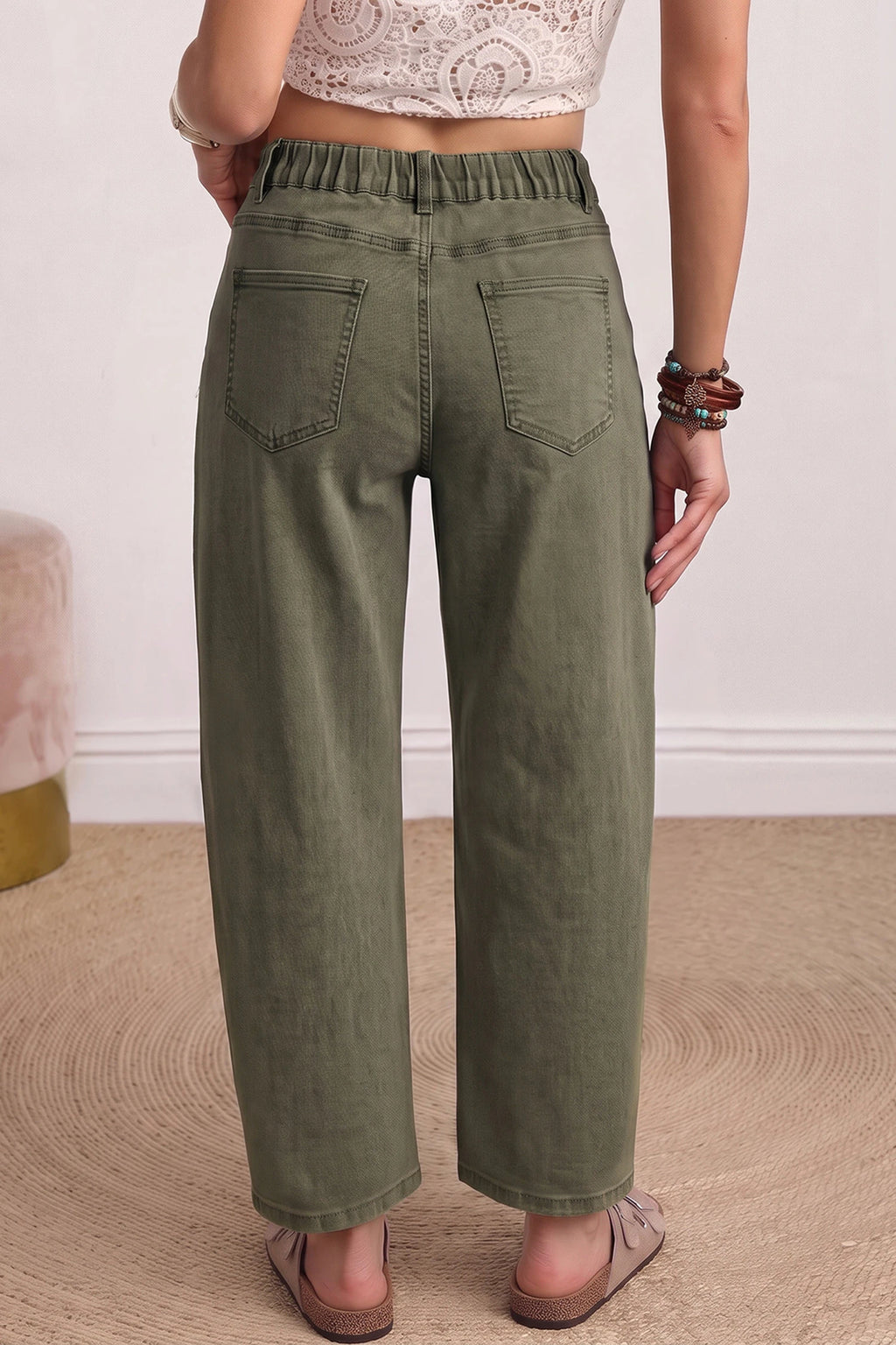 Olive Green Barrel Jeans