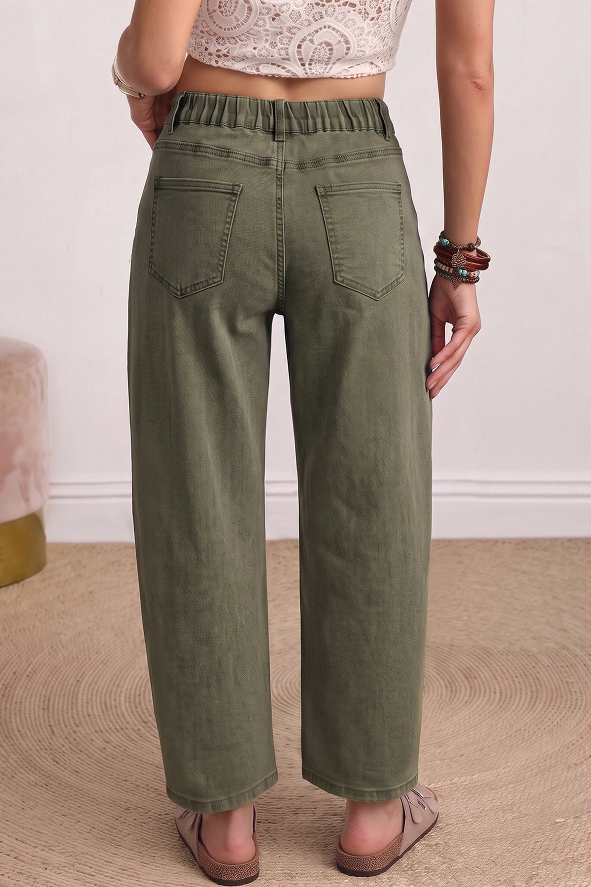 Olive Green Barrel Jeans