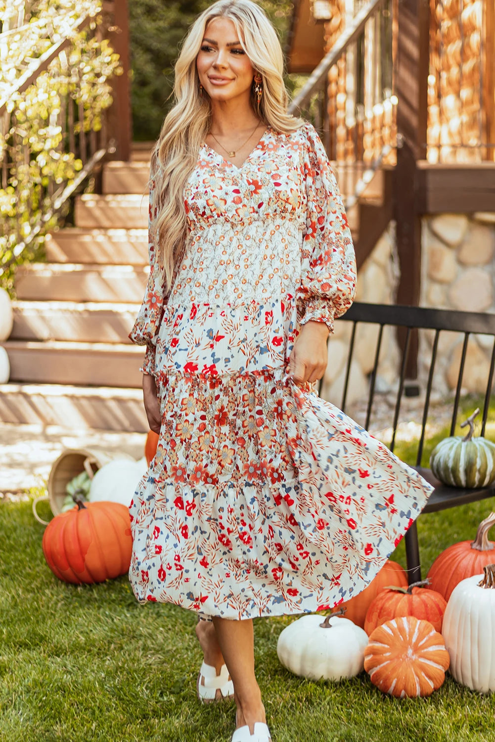 Floral Patchwork Long Sleeve Maxi Dress