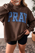 Coffee Brown Mock Neck Polka Dot "Pray" Sweatshirt