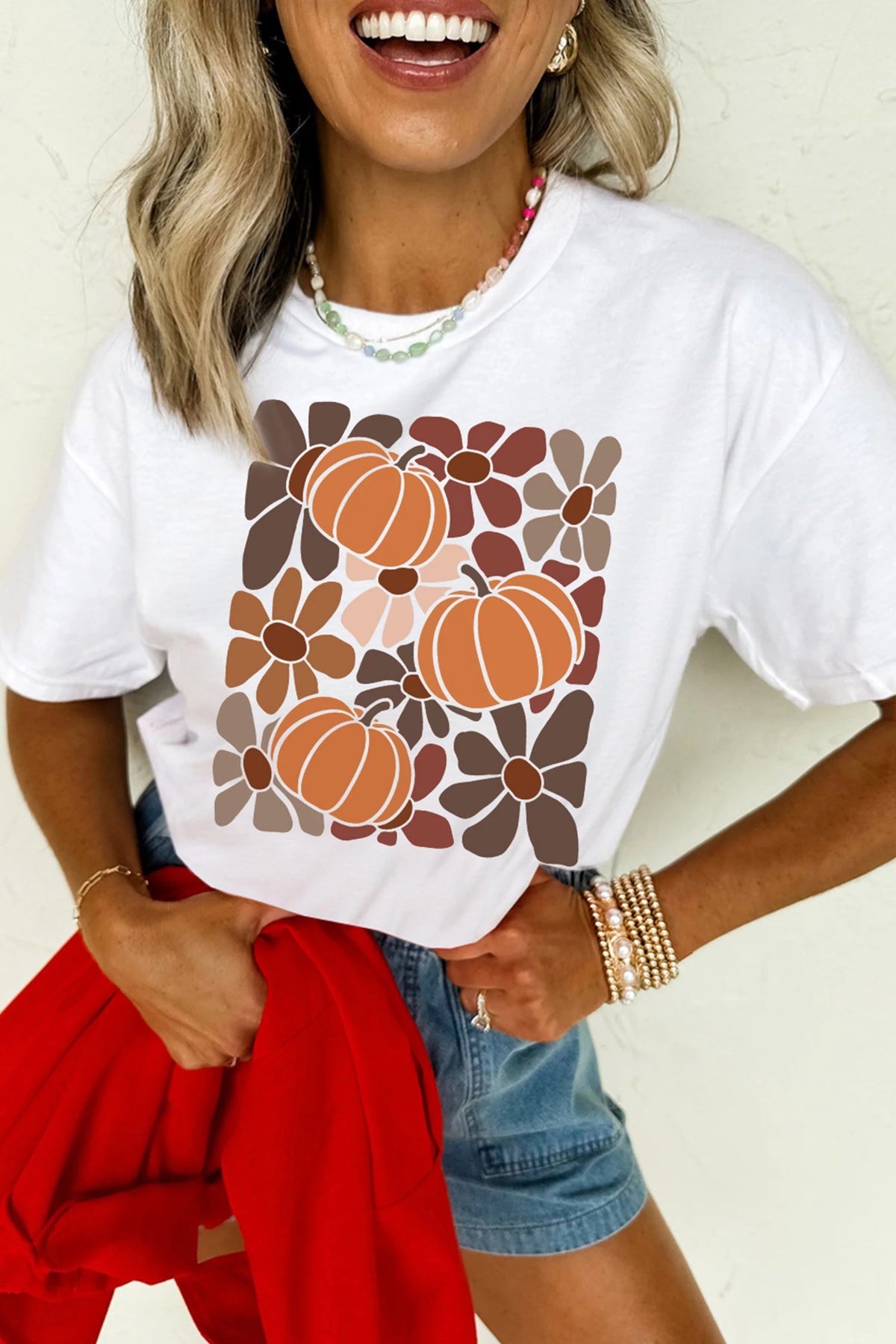 White Fall Floral Pumpkin Graphic Tee
