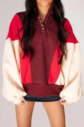 Retro Color Block Quarter Buttoned Pullover