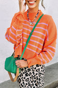 Orange Ribbed High Neck Striped Sweater