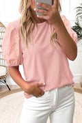 Light Blush Pearl Puff Sleeve Blouse