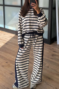 Beige Thick Striped Top & Pants Set