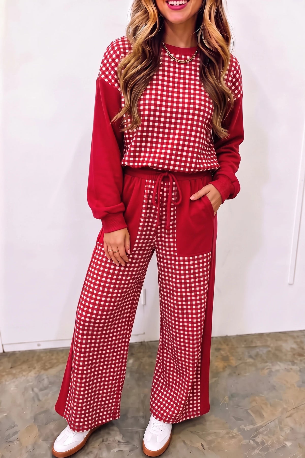 Red Gingham Top & Pants Set